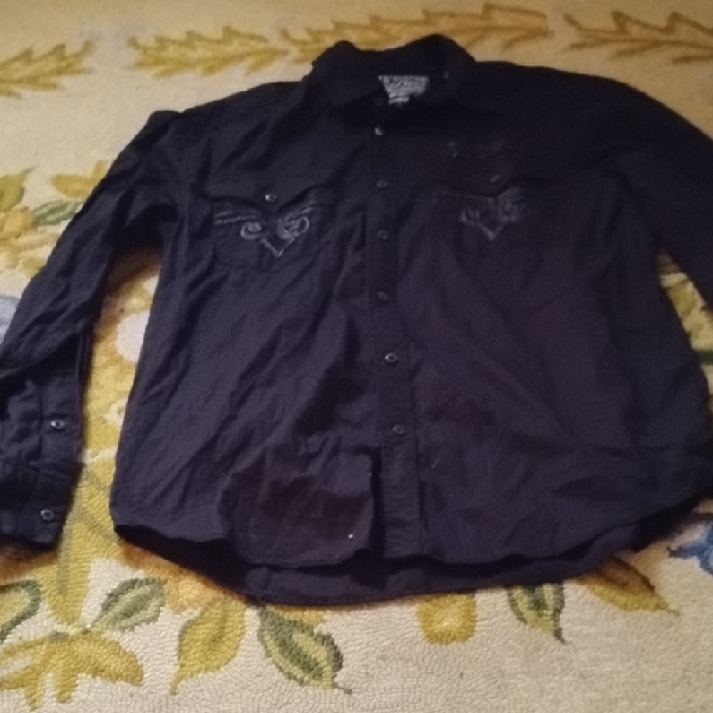 Men's Vintage XL MMA Fighter Button Up Affliction Black Premium Graphic Shirt